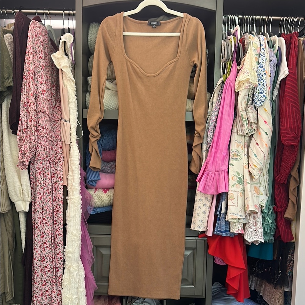 Elegant Tan Long Sleeve Dress